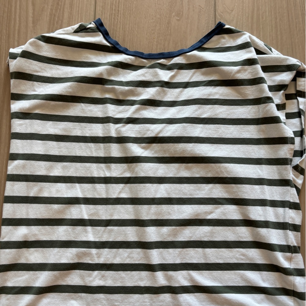 Halogen Olive and White Striped Short Sleeve Boatneck Tee